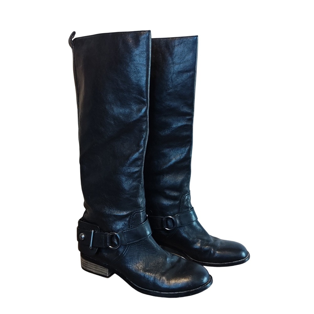 Coach Natale G663 Tall Harness Boots Women 7B Black Leather Knee High Moto